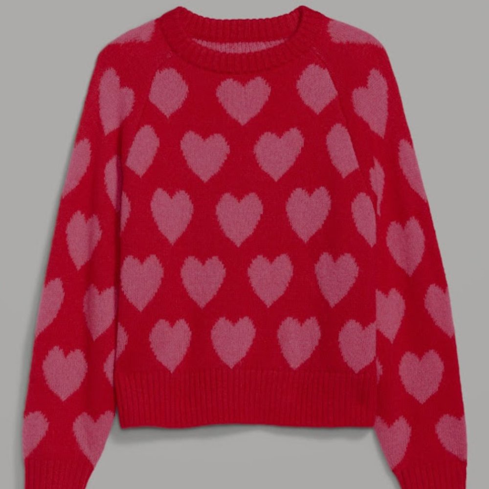 Old Navy Women's Size Small CROPPED Crew Neck Valentine Heart Sweater